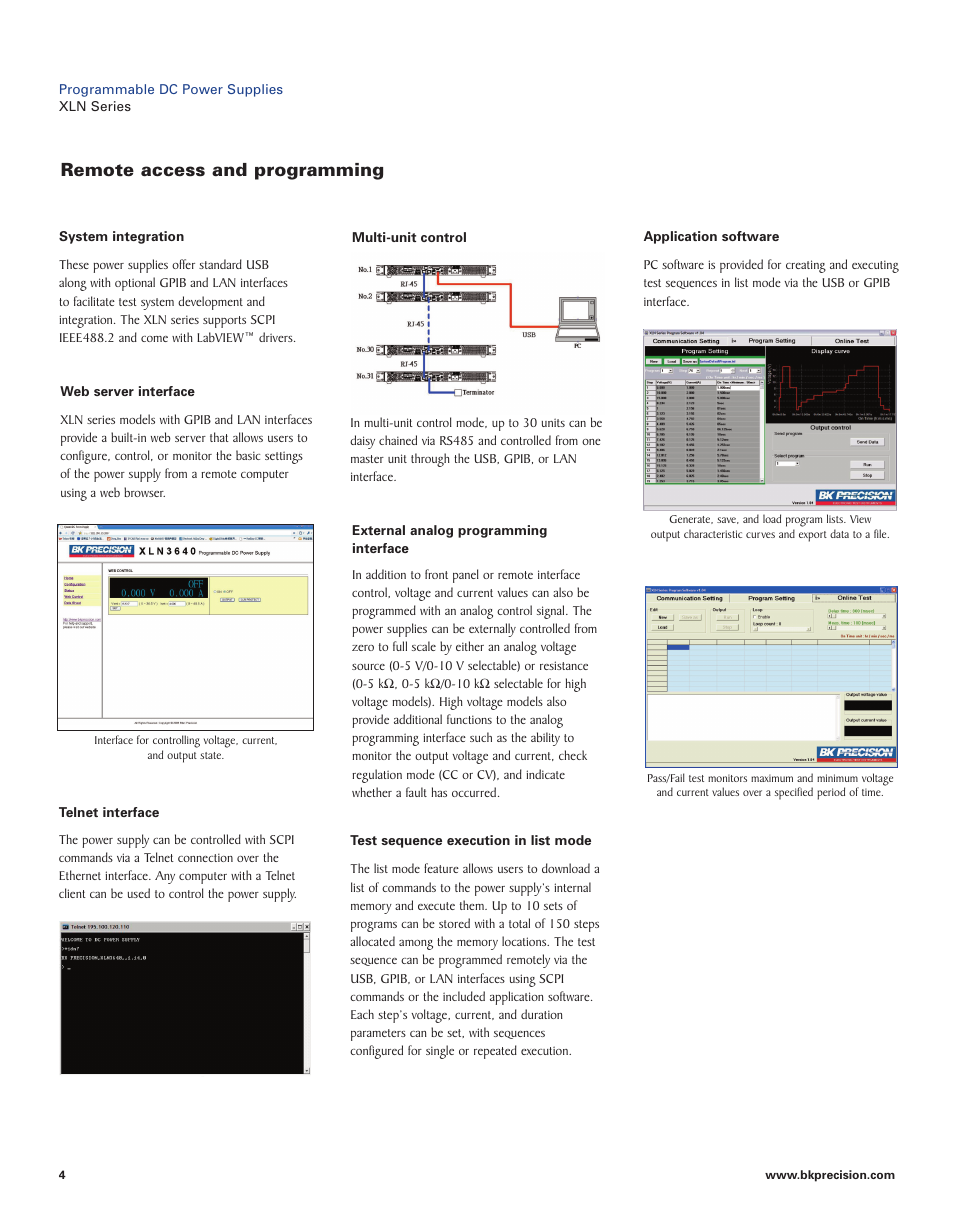 Remote access and programming | B&K Precision XLN Series - Datasheet User Manual | Page 4 / 5