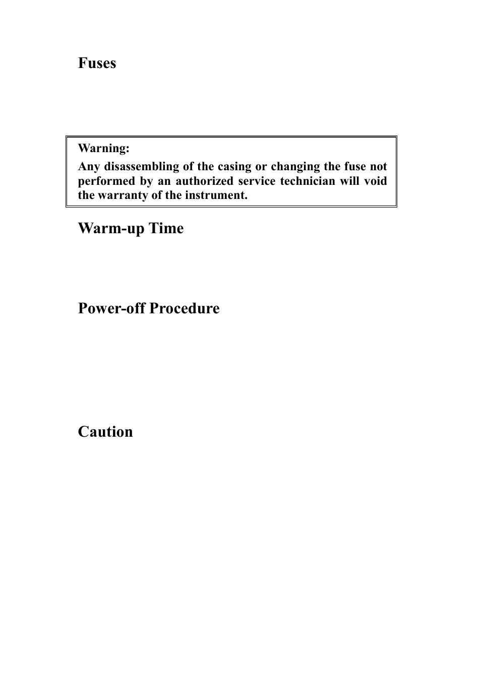 10 fuses, 11 warm-up time, 12 power-off procedure | 13 caution, Fuses, Warm-up time, Power-off procedure, Caution | B&K Precision XLN60026 - Manual User Manual | Page 112 / 207