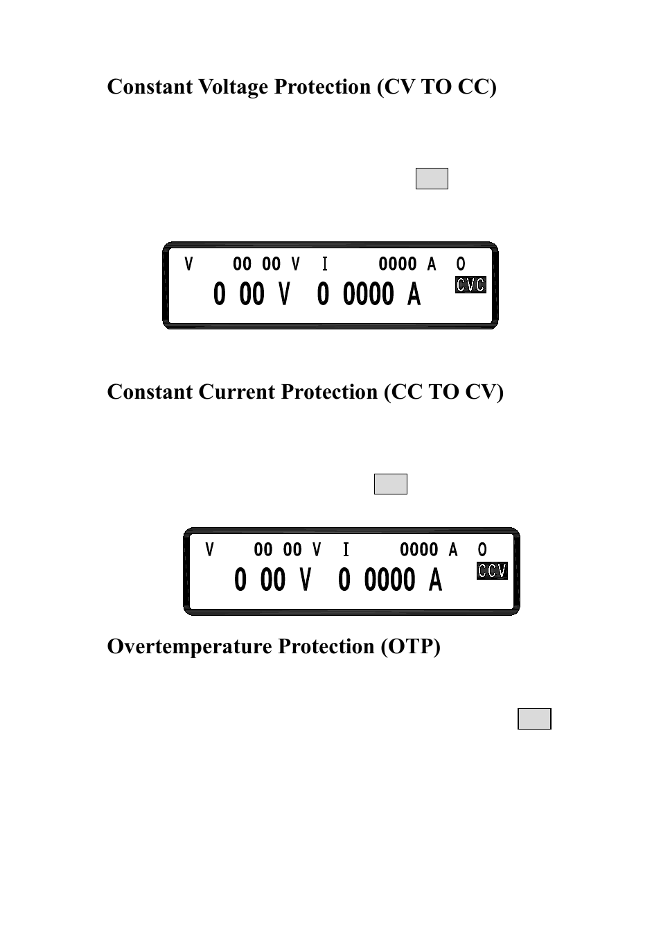 4 constant voltage protection (cv to cc), 5 constant current protection (cc to cv), 6 overtemperature protection (otp) | Constant voltage protection (cv to cc), Constant current protection (cc to cv), Overtemperature protection (otp) | B&K Precision XLN60026 - Manual User Manual | Page 155 / 207