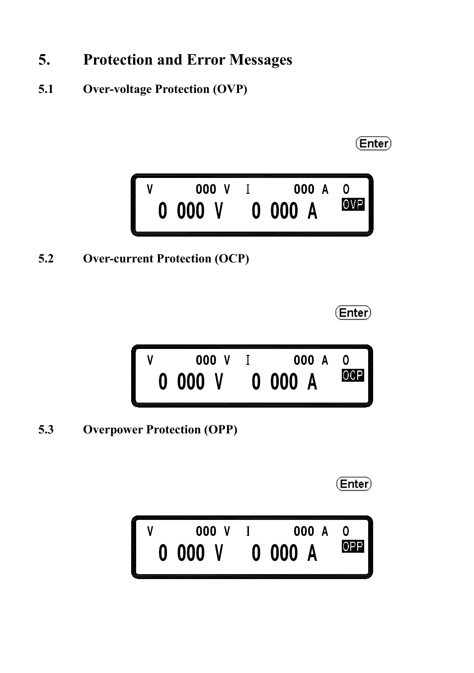 Protection and error messages, Over-voltage protection (ovp), Over-current protection (ocp) | Overpower protection (opp) | B&K Precision XLN60026 - Manual User Manual | Page 61 / 207