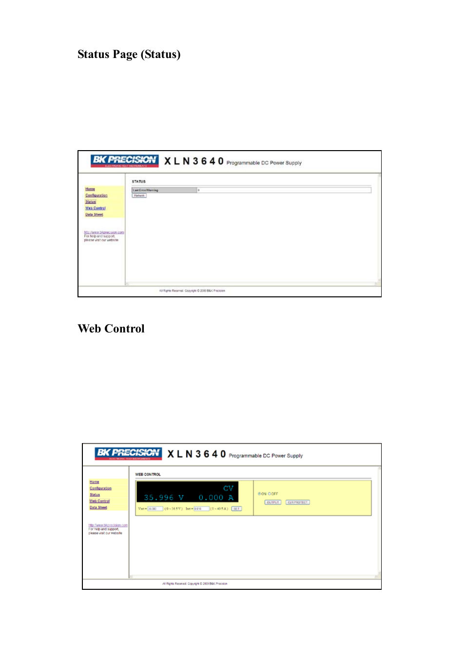 Web control | B&K Precision XLN60026 - Manual User Manual | Page 84 / 207