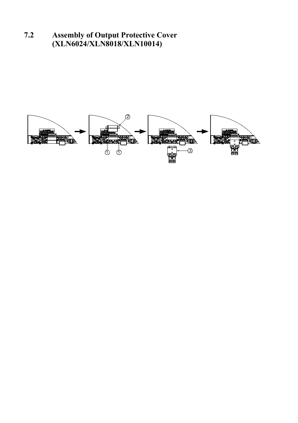 Assembly of output protective cover, Xln6024/xln8018/xln10014), Step 2 | Step 1, Step 3 | B&K Precision XLN60026 - Manual User Manual | Page 87 / 207