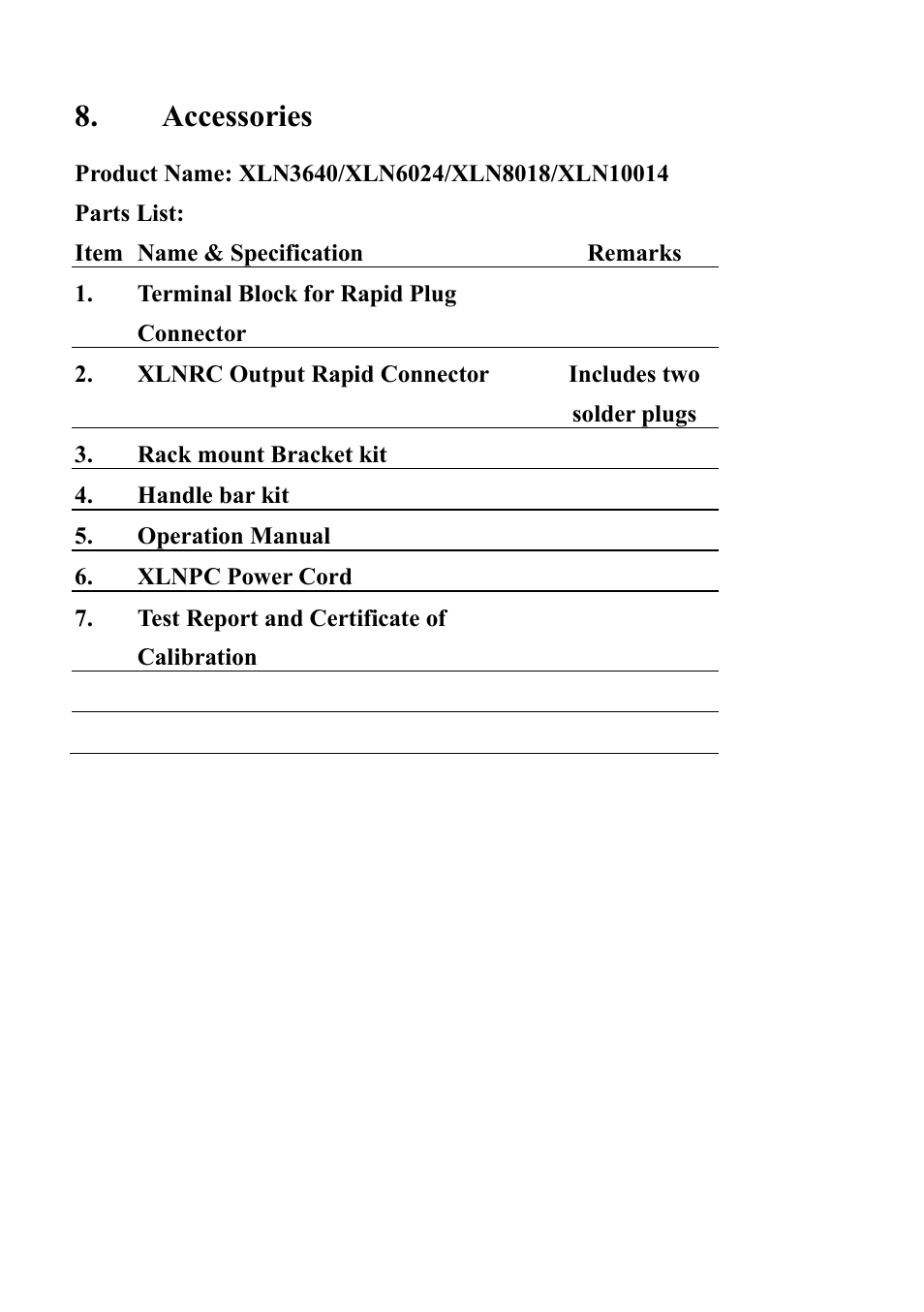 Accessories | B&K Precision XLN60026 - Manual User Manual | Page 89 / 207