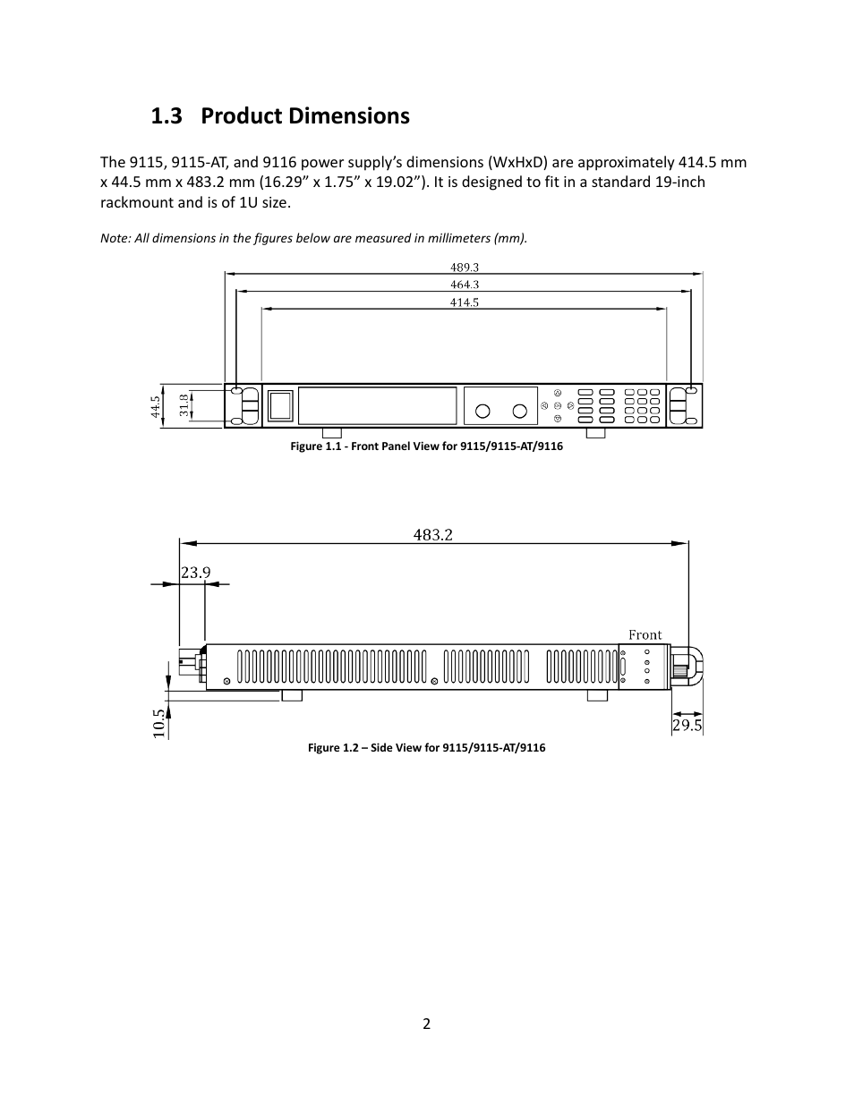 3 product dimensions, Product dimensions | B&K Precision 9116 - Manual User Manual | Page 15 / 74