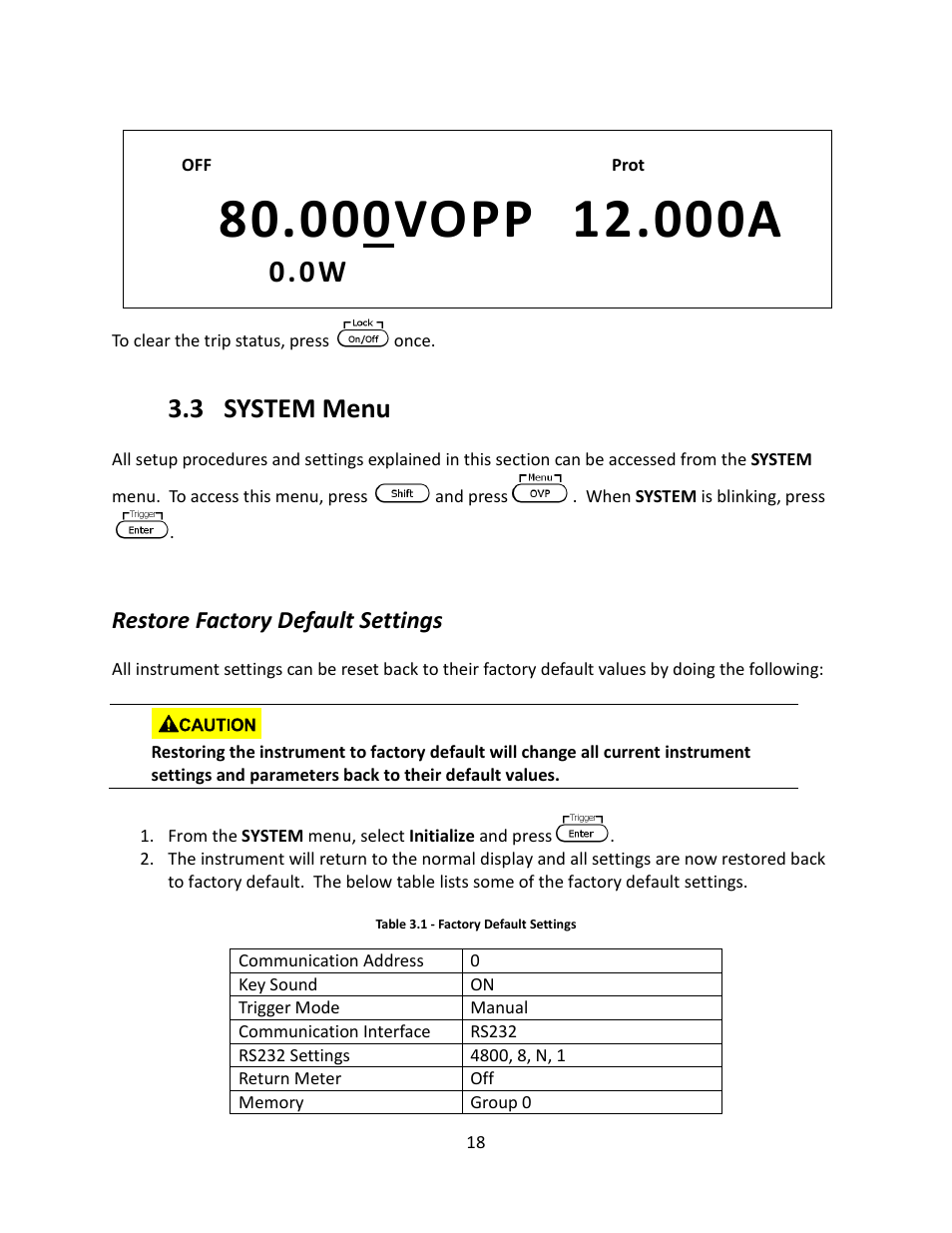 3 system menu, Restore factory default settings, System menu | B&K Precision 9116 - Manual User Manual | Page 31 / 74