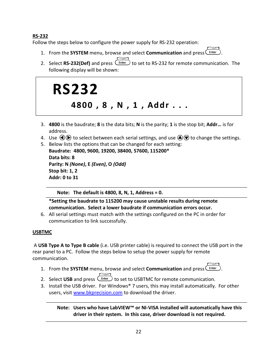 Rs-232, Usbtmc, Rs232 | B&K Precision 9116 - Manual User Manual | Page 35 / 74