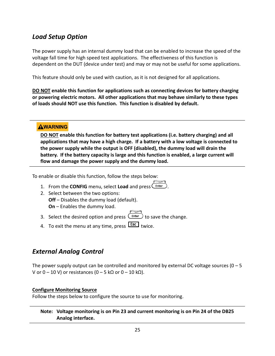 Load setup option, External analog control, Configure monitoring source | B&K Precision 9116 - Manual User Manual | Page 38 / 74