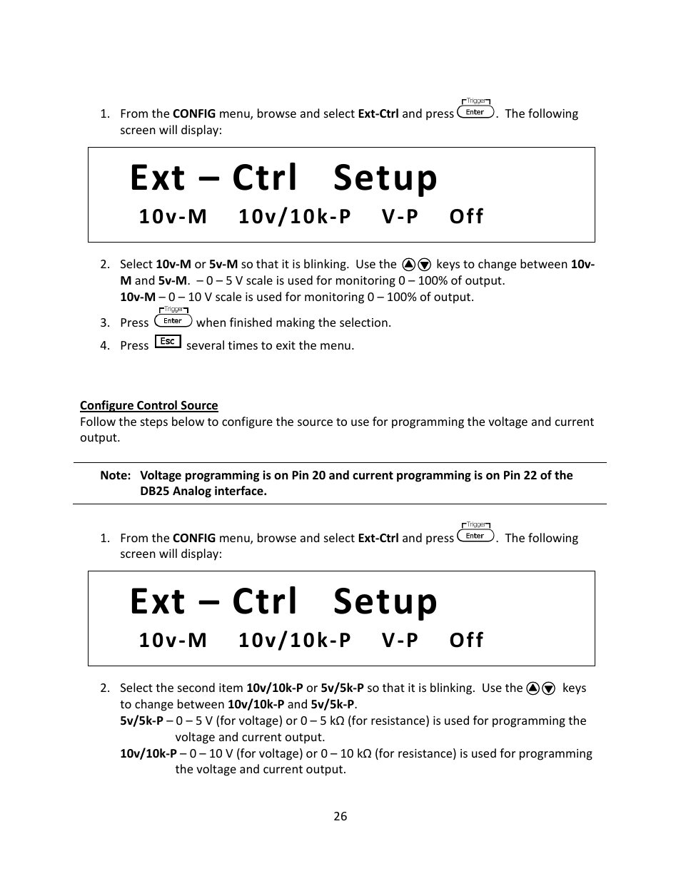 Configure control source, Ext – ctrl setup | B&K Precision 9116 - Manual User Manual | Page 39 / 74