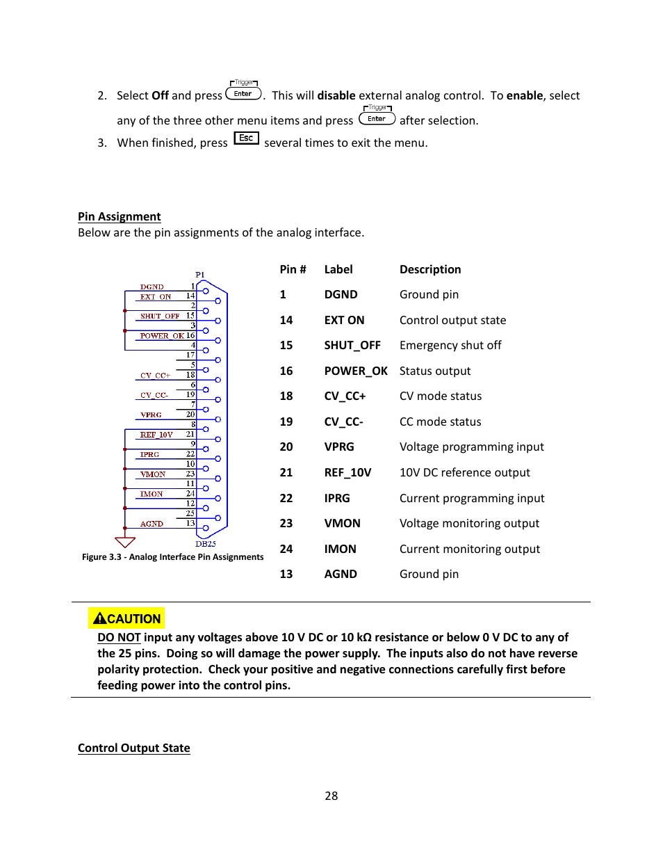 Pin assignment, Control output state | B&K Precision 9116 - Manual User Manual | Page 41 / 74