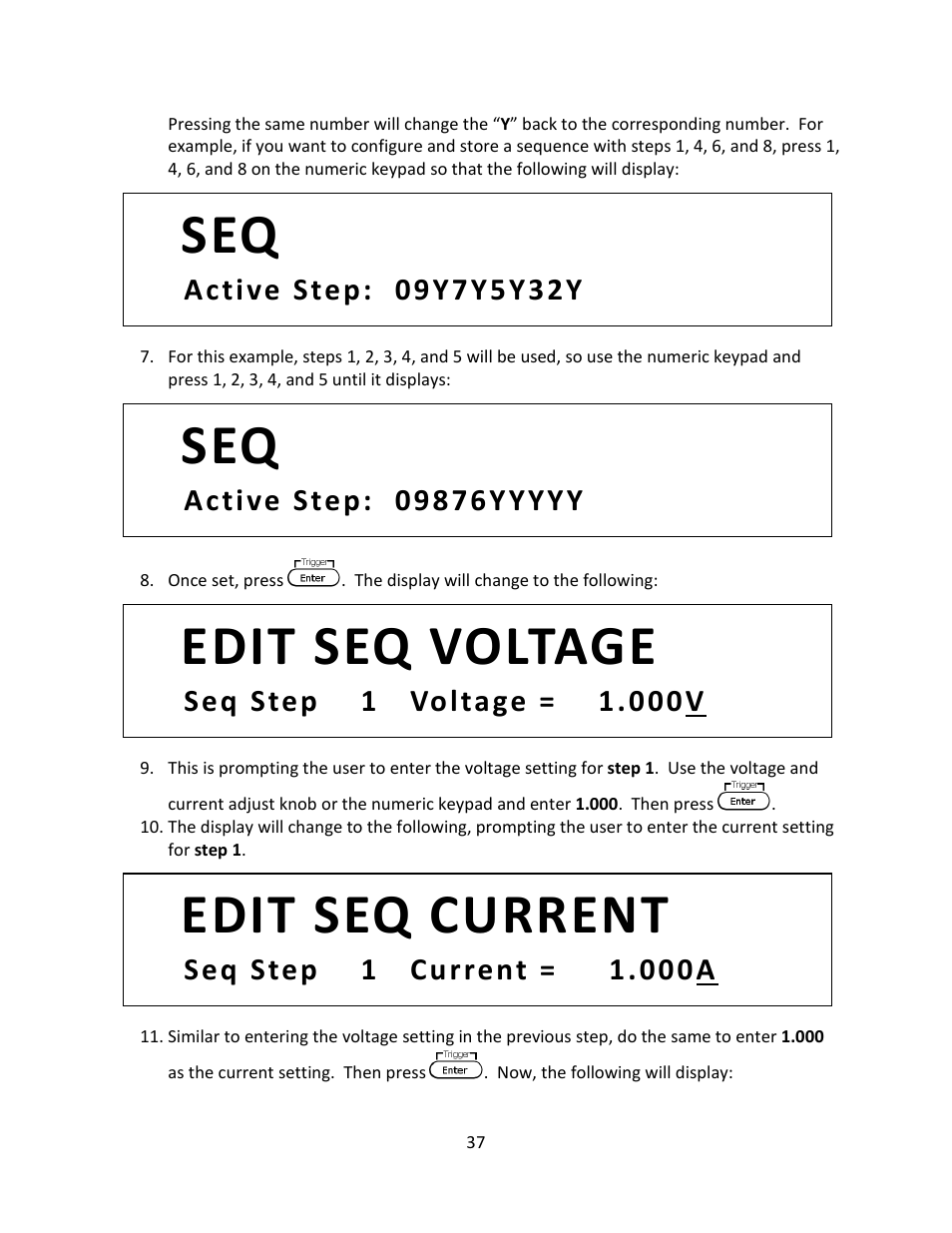 Edit seq current, Edit seq voltage | B&K Precision 9116 - Manual User Manual | Page 50 / 74