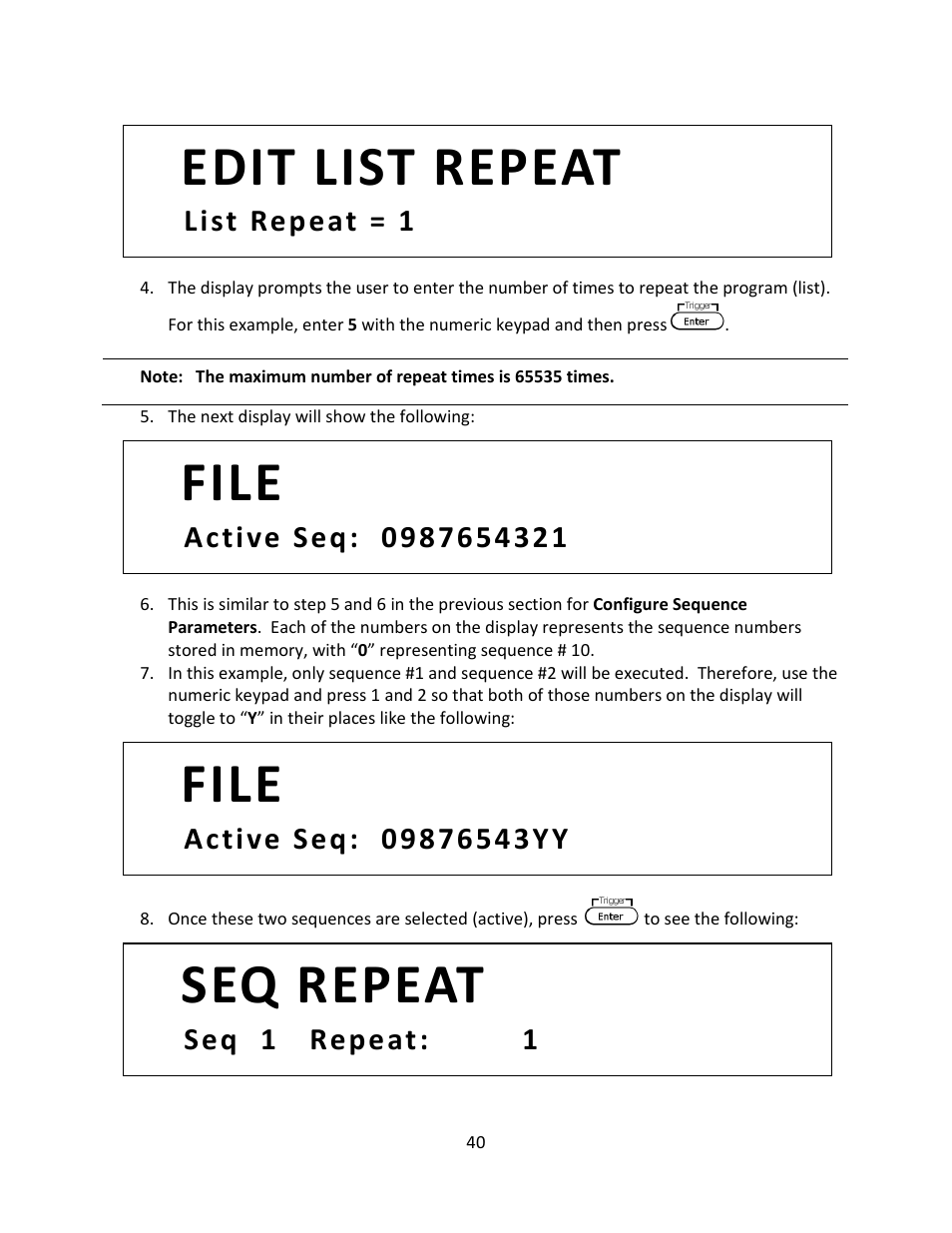 Seq repeat, File, Edit list repeat | Seq 1 repeat: 1, List repeat = 1 | B&K Precision 9116 - Manual User Manual | Page 53 / 74