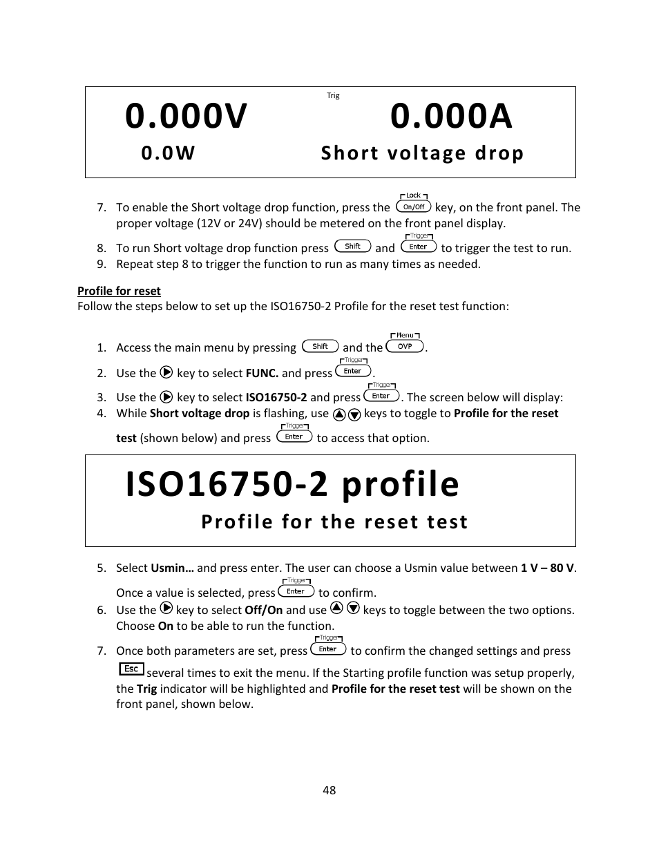 Profile for reset, Profile for the reset test, 0w short voltage drop | B&K Precision 9116 - Manual User Manual | Page 61 / 74