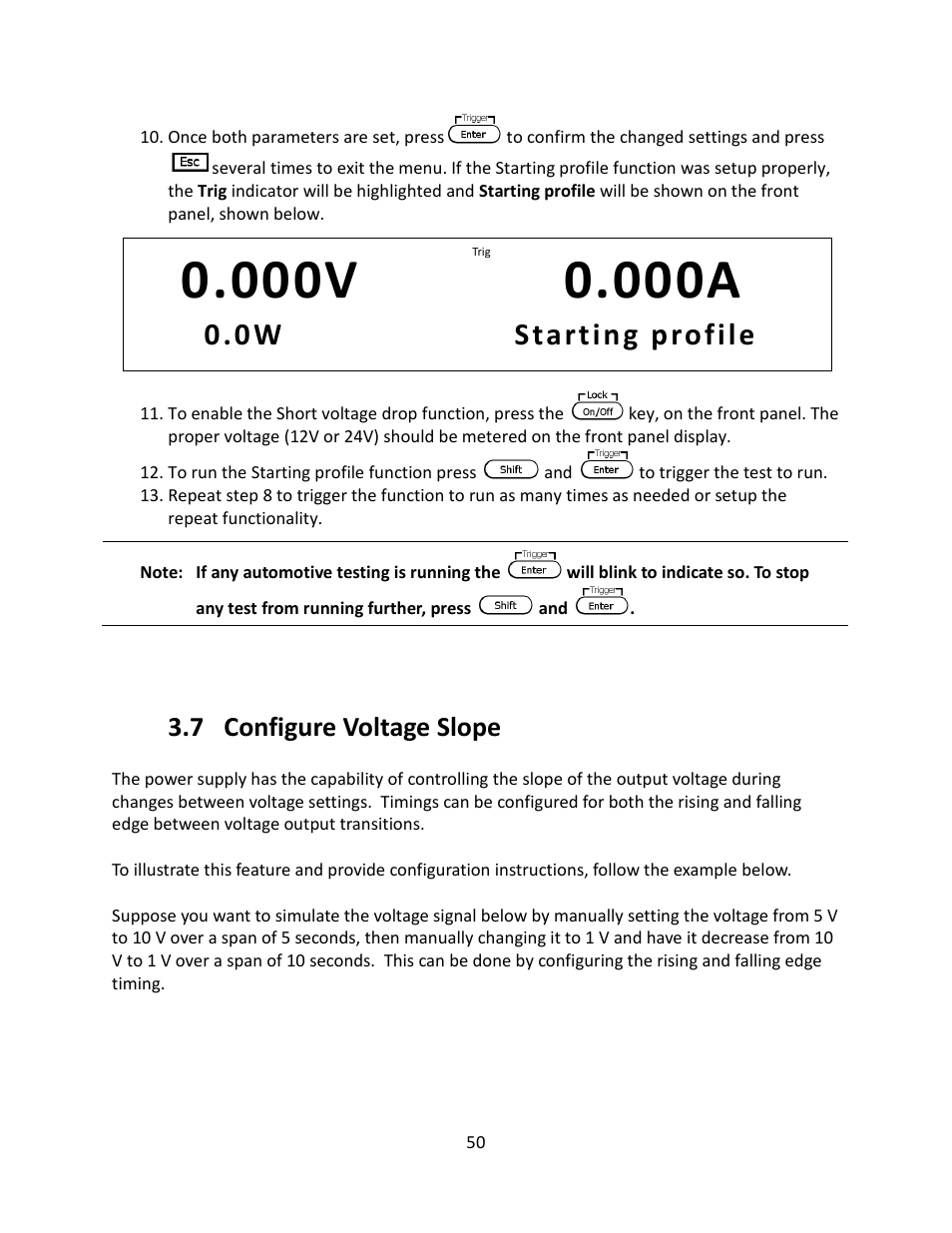 7 configure voltage slope, Configure voltage slope, 0w starting profile | B&K Precision 9116 - Manual User Manual | Page 63 / 74