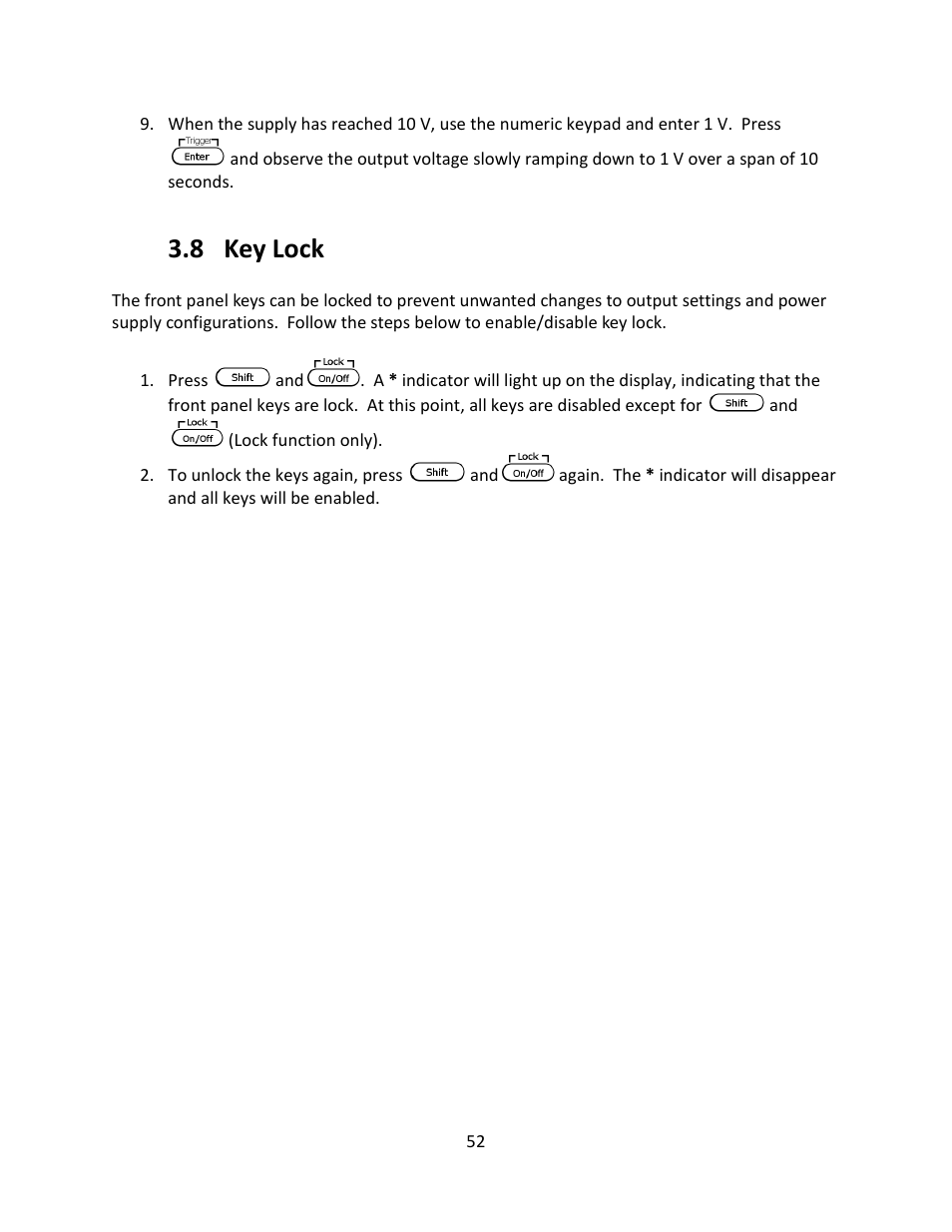 8 key lock, Key lock | B&K Precision 9116 - Manual User Manual | Page 65 / 74