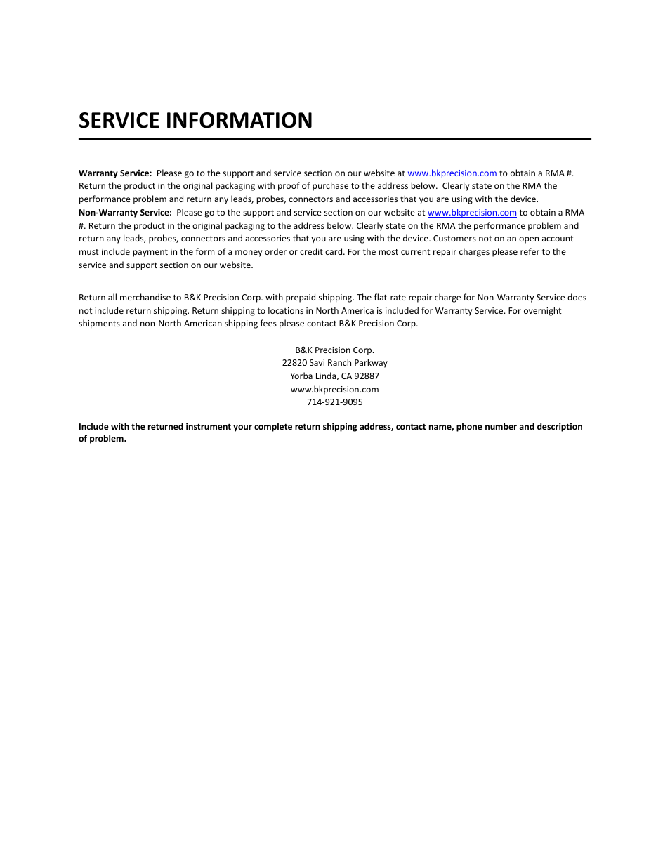Service information | B&K Precision 9116 - Manual User Manual | Page 72 / 74