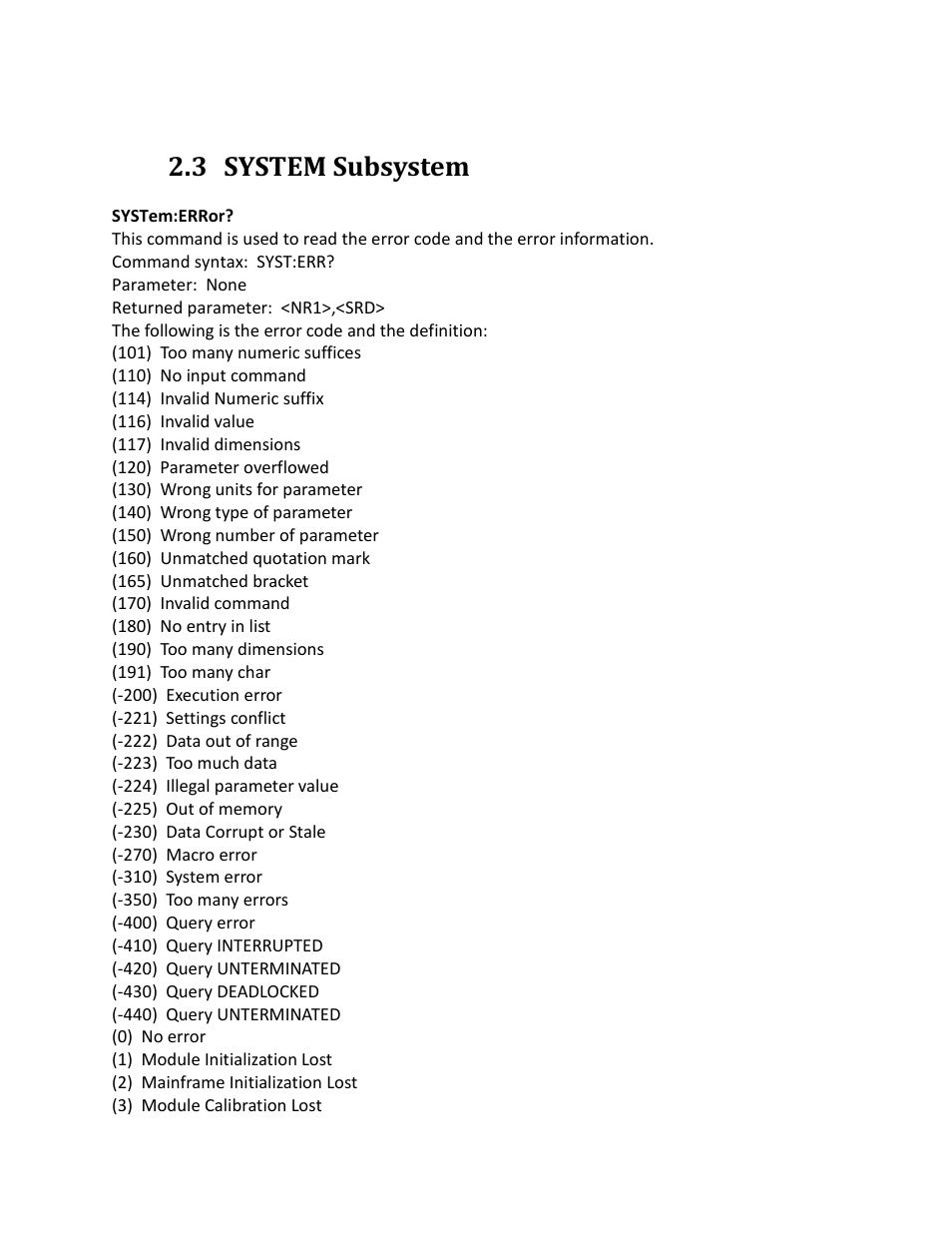 3 system subsystem, System subsystem | B&K Precision 9116 - Programming Manual User Manual | Page 12 / 23