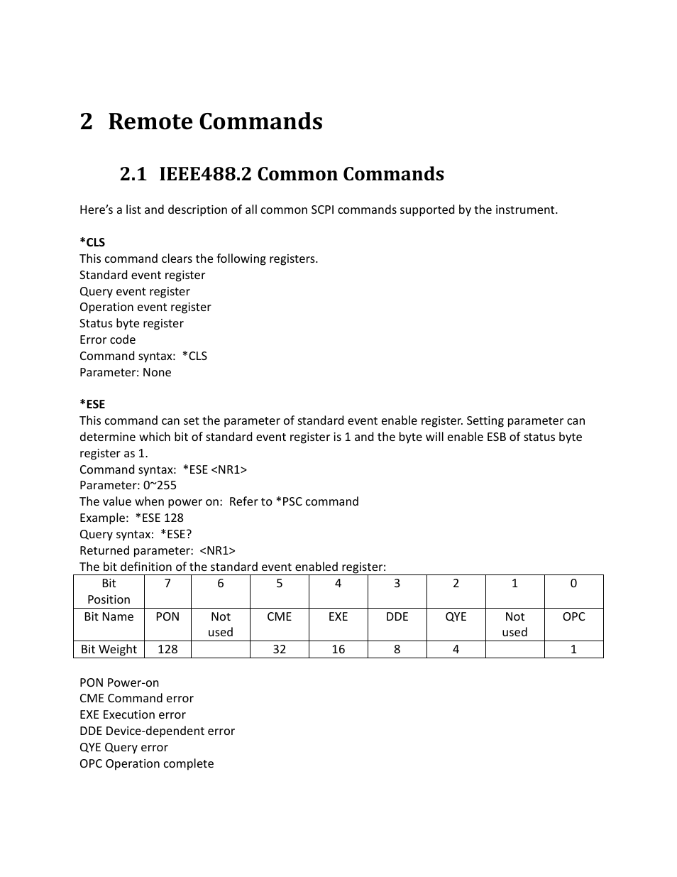 2 remote commands, 1 ieee488.2 common commands, Remote commands | Ieee488.2 common commands | B&K Precision 9116 - Programming Manual User Manual | Page 6 / 23