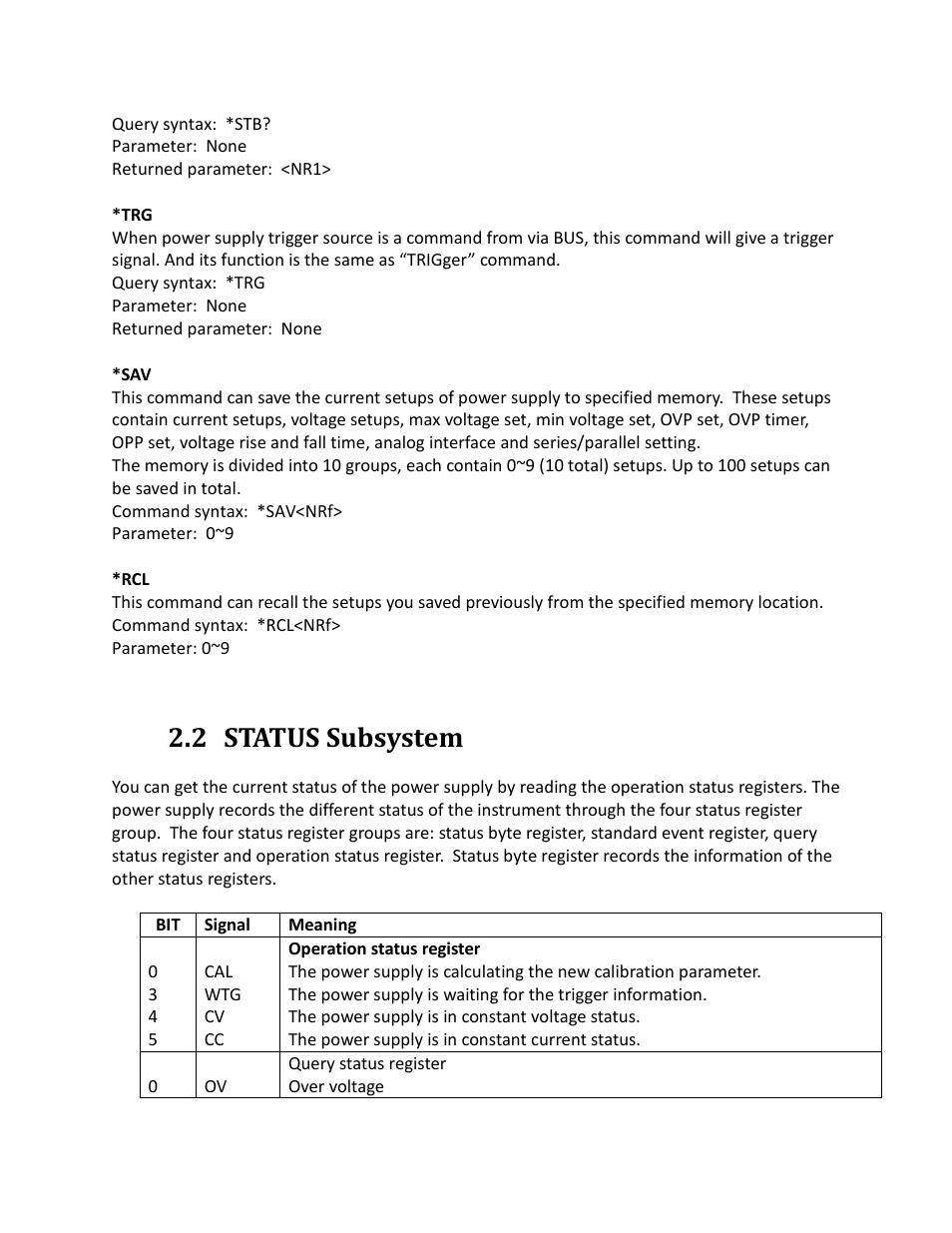 2 status subsystem, Status subsystem | B&K Precision 9116 - Programming Manual User Manual | Page 8 / 23