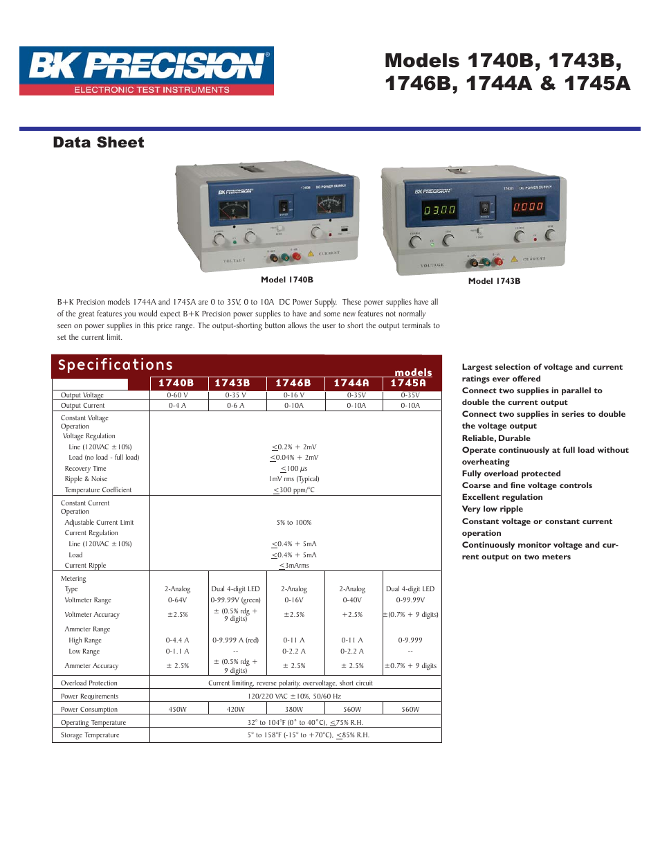 B&K Precision 1746B - Datasheet User Manual | 1 page