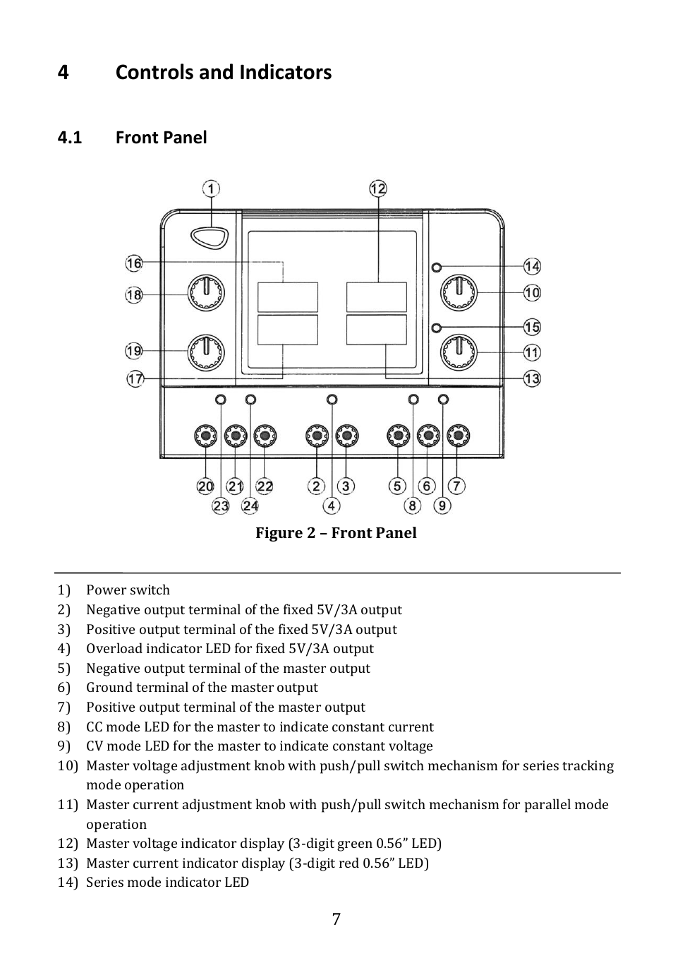 Controls and indicators, Front panel, 4controls and indicators | 1 front panel | B&K Precision 1673 - Manual User Manual | Page 9 / 23
