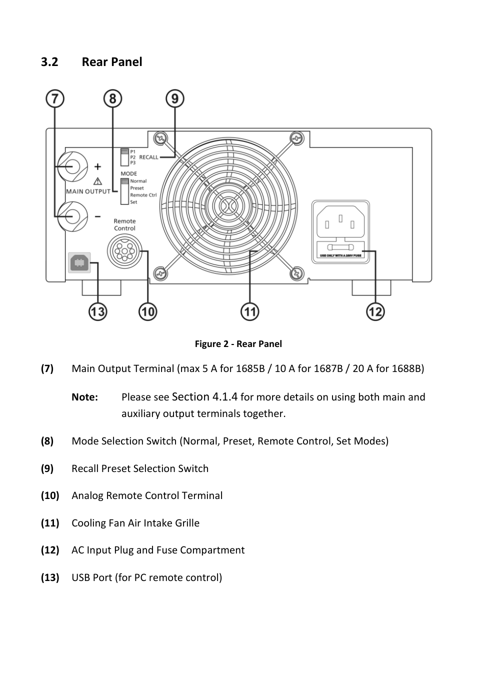2 rear panel, Rear panel | B&K Precision 1688B - Manual User Manual | Page 10 / 42