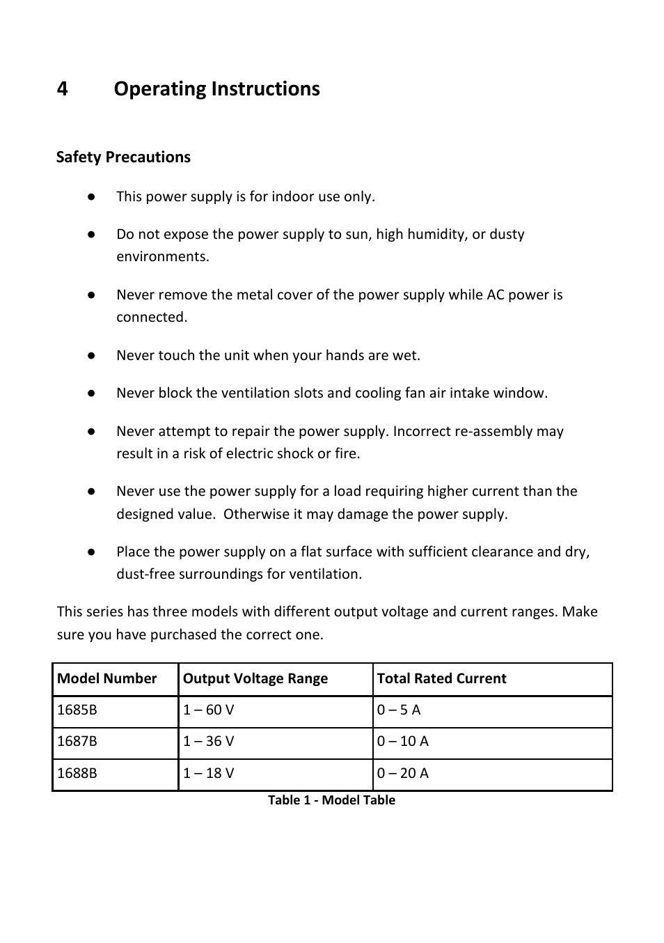 4 operating instructions, Operating instructions, Using the power supply | 4operating instructions | B&K Precision 1688B - Manual User Manual | Page 11 / 42