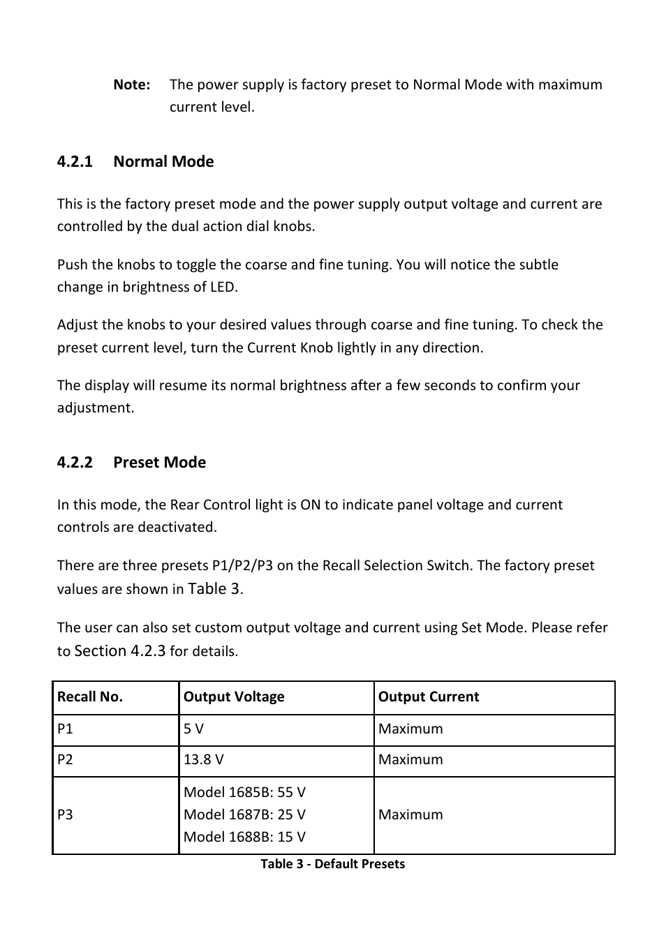 1 normal mode, 2 preset mode, Normal mode | Preset mode | B&K Precision 1688B - Manual User Manual | Page 16 / 42