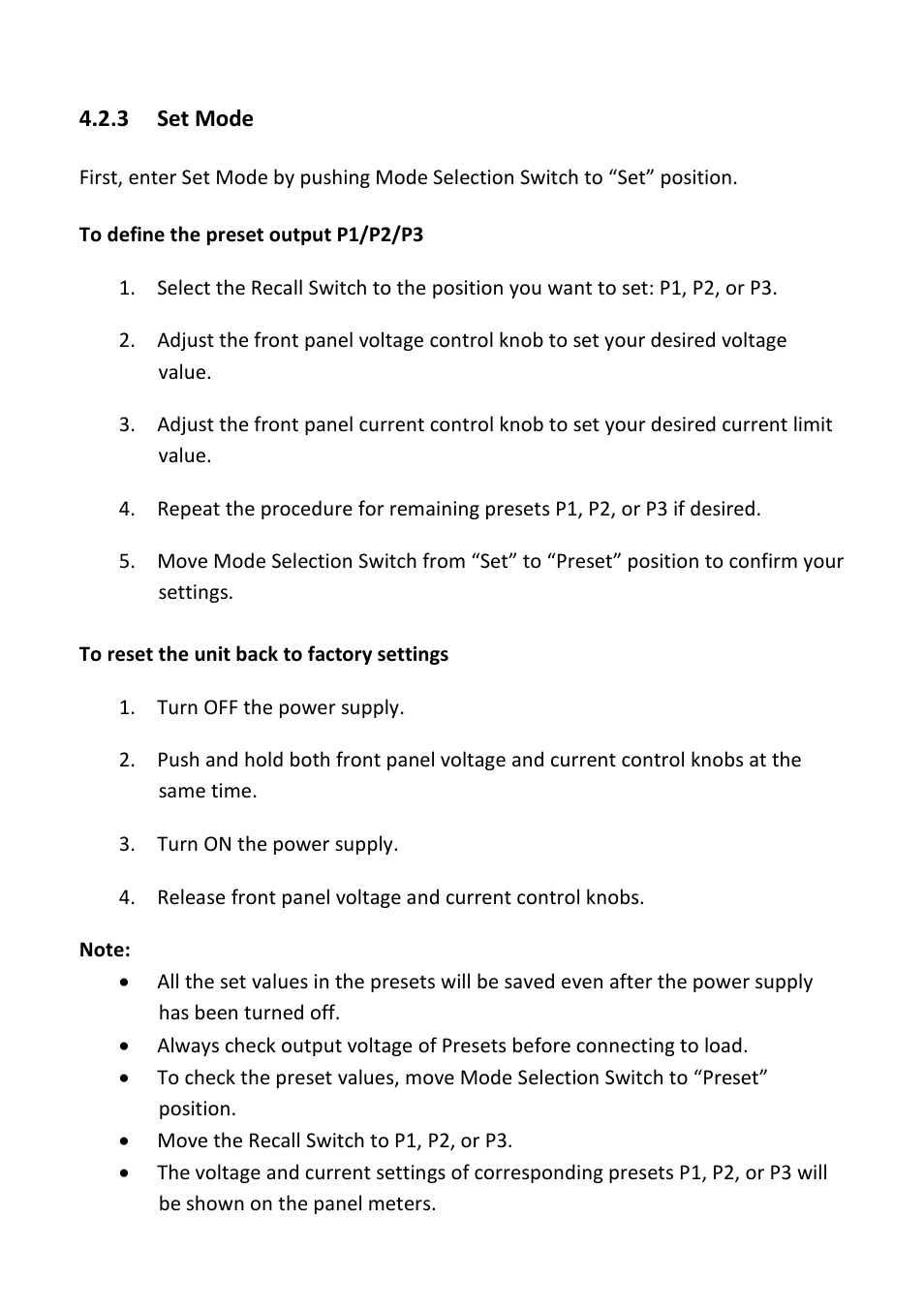 3 set mode, Set mode, Section 4.2.3 | B&K Precision 1688B - Manual User Manual | Page 17 / 42