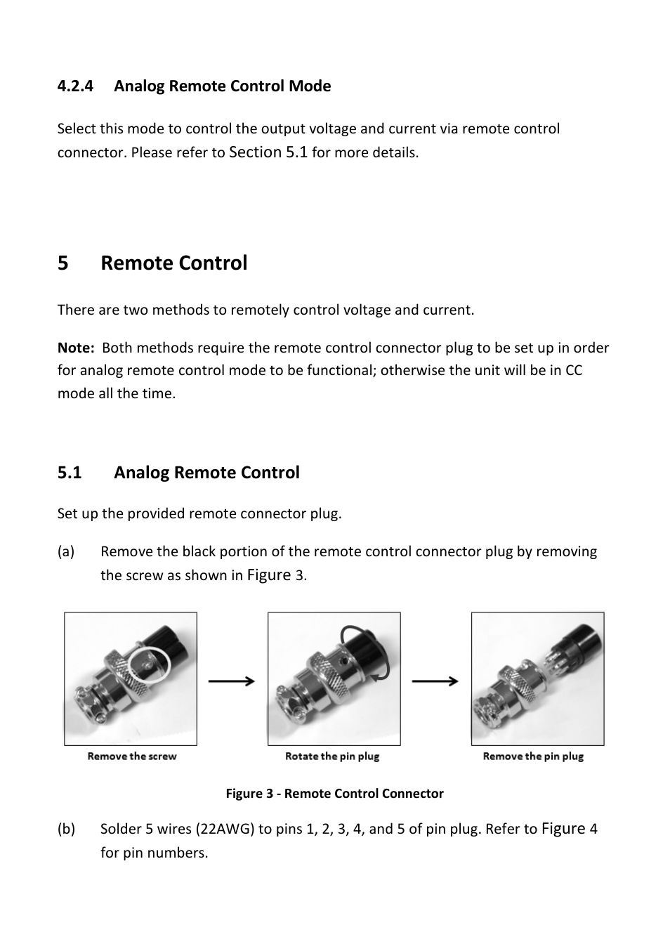 4 analog remote control mode, 5 remote control, 1 analog remote control | Analog remote control mode, Remote control, Analog remote control | B&K Precision 1688B - Manual User Manual | Page 18 / 42