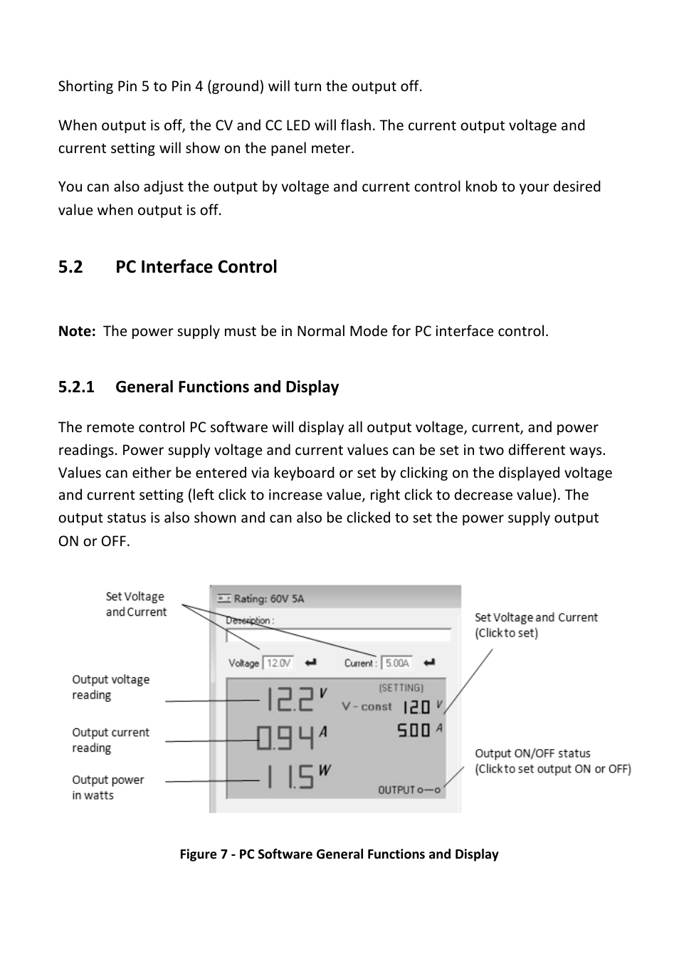 2 pc interface control, 1 general functions and display, Pc interface control | General functions and display | B&K Precision 1688B - Manual User Manual | Page 23 / 42