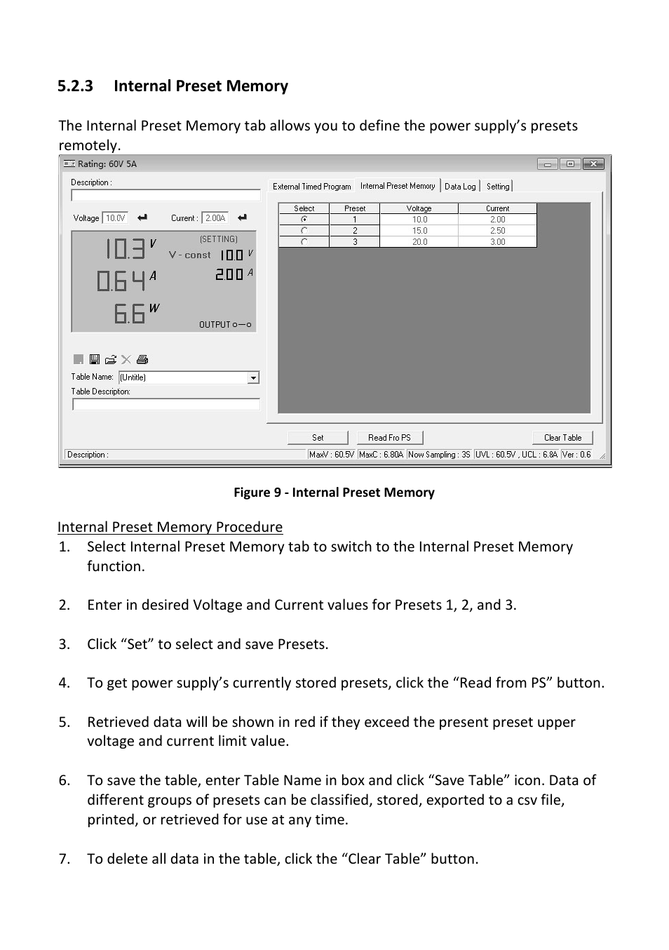 3 internal preset memory, Internal preset memory | B&K Precision 1688B - Manual User Manual | Page 25 / 42