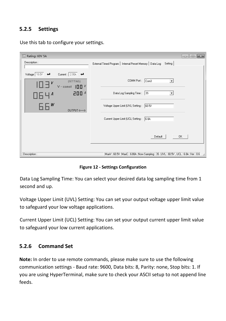 5 settings, 6 command set, Settings | Command set | B&K Precision 1688B - Manual User Manual | Page 28 / 42