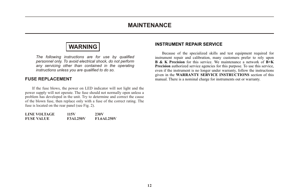 頁面 18, Maintenance, Warning | B&K Precision 1670A - Manual User Manual | Page 18 / 22