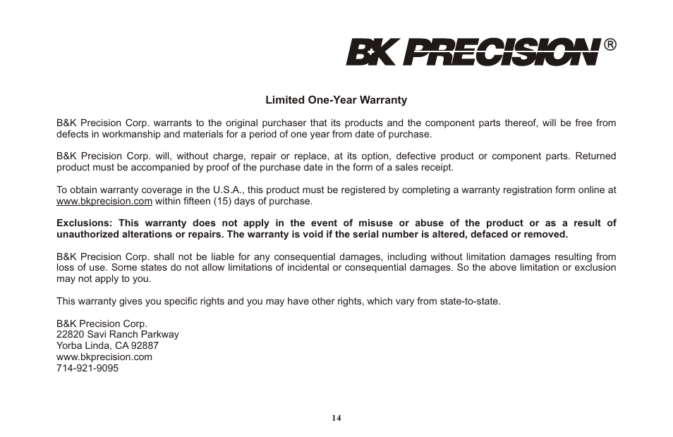頁面 20 | B&K Precision 1670A - Manual User Manual | Page 20 / 22