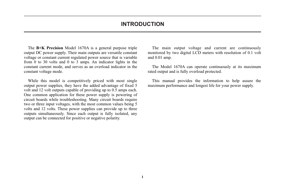 頁面 7, Introduction | B&K Precision 1670A - Manual User Manual | Page 7 / 22