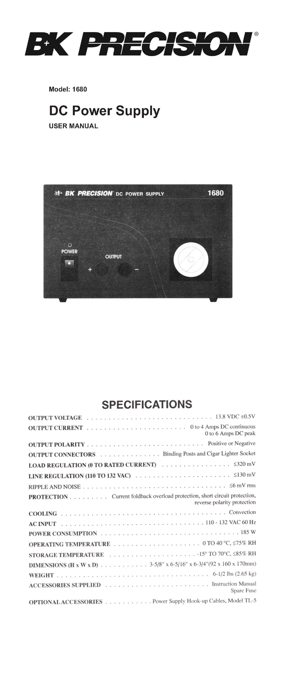 B&K Precision 1680 - Manual User Manual | 6 pages