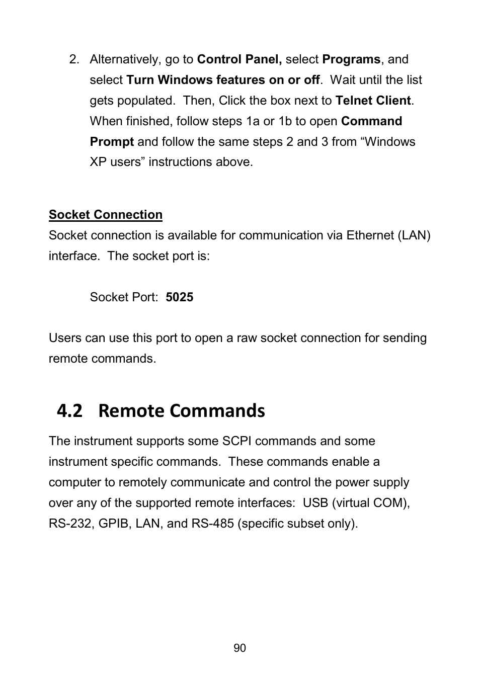 Socket connection, 2 remote commands, Remote commands | B&K Precision 9171-9174 - Manual User Manual | Page 102 / 187