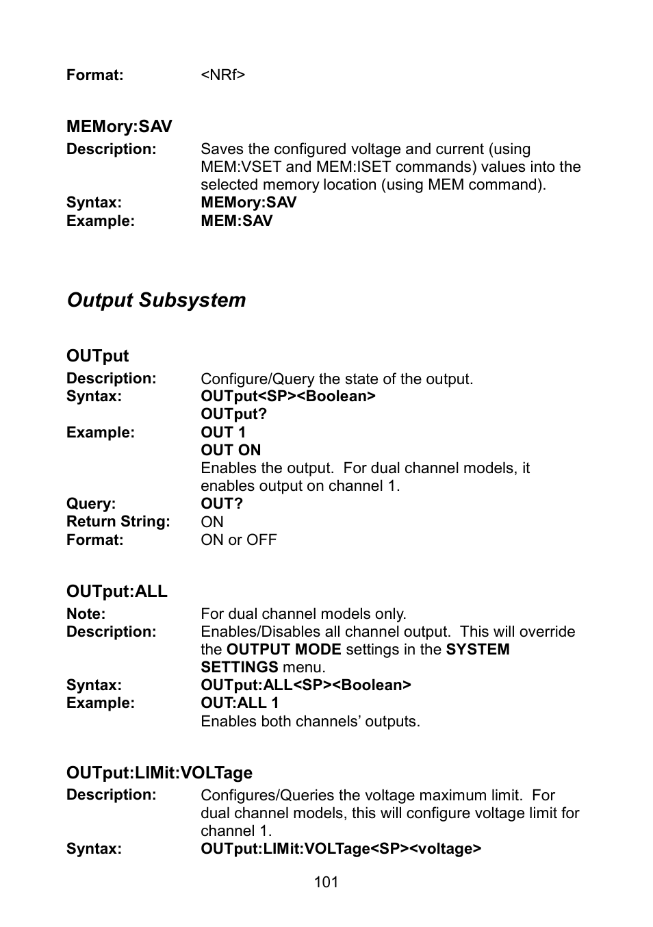 Output subsystem | B&K Precision 9171-9174 - Manual User Manual | Page 113 / 187