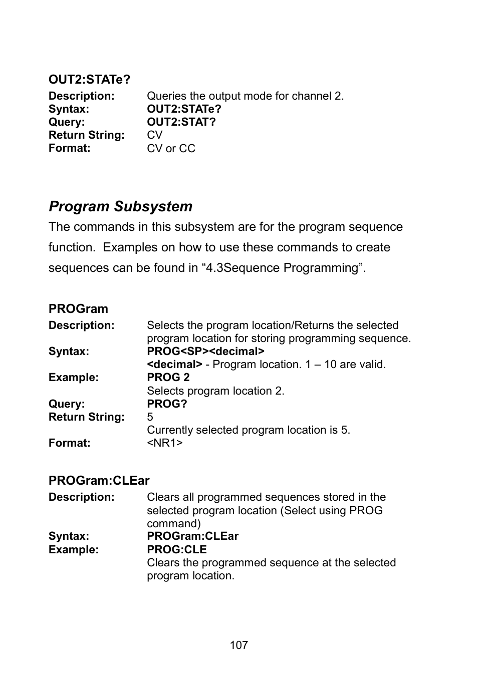 Program subsystem | B&K Precision 9171-9174 - Manual User Manual | Page 119 / 187