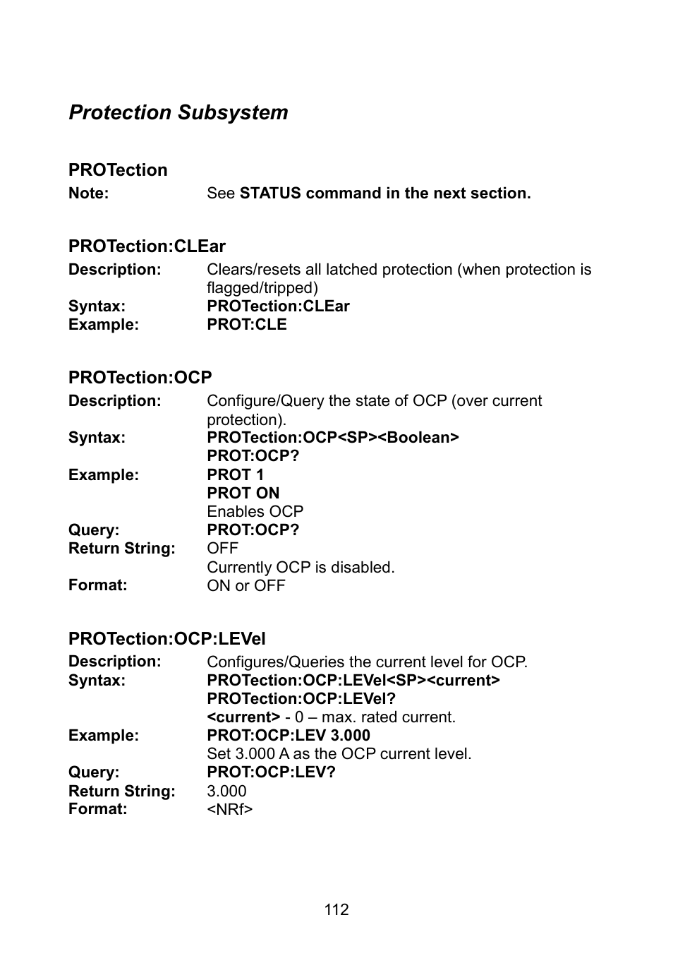 Protection subsystem | B&K Precision 9171-9174 - Manual User Manual | Page 124 / 187