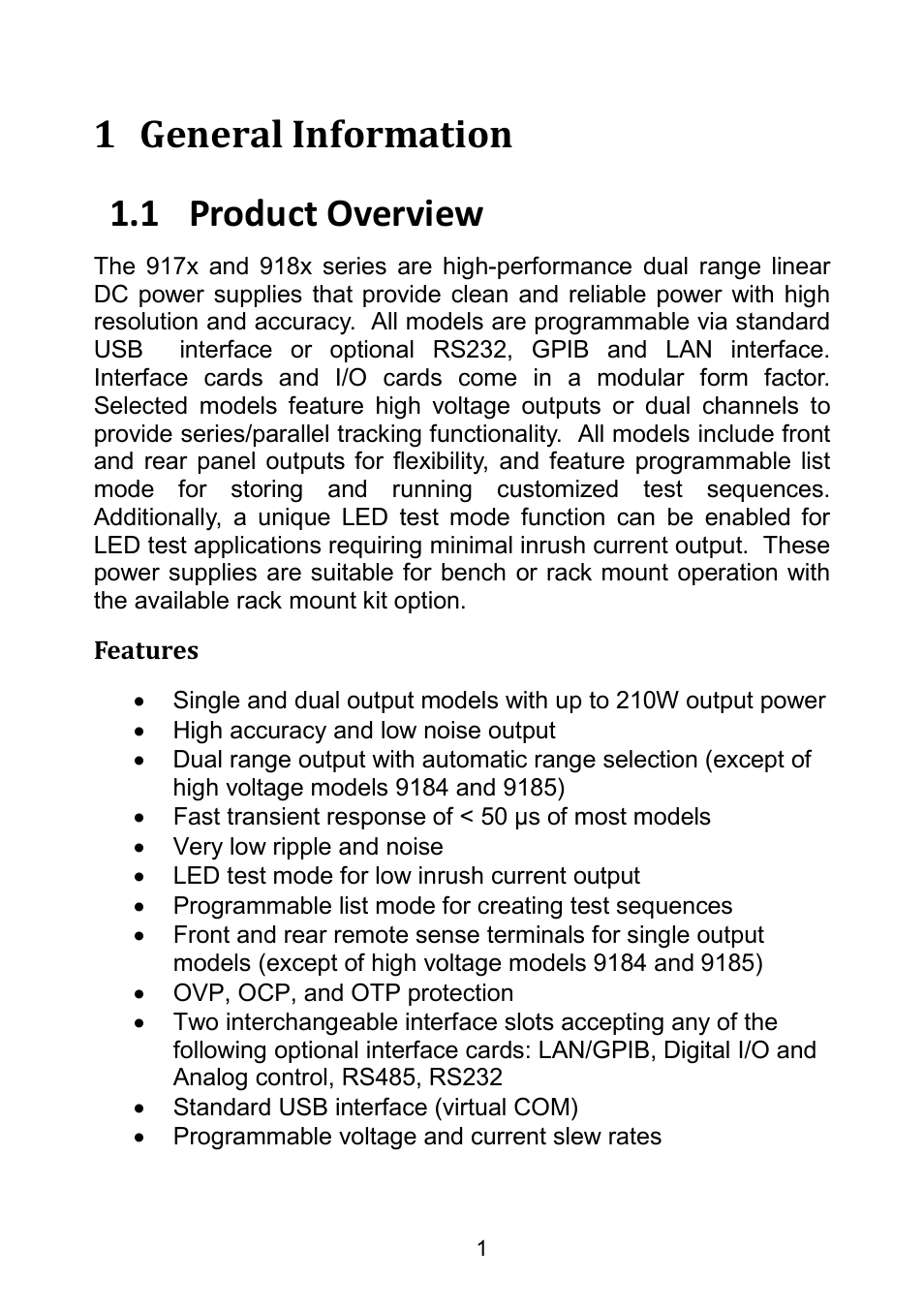 1 general information, 1 product overview, General information | Product overview, 1 general information 1.1 product overview | B&K Precision 9171-9174 - Manual User Manual | Page 13 / 187