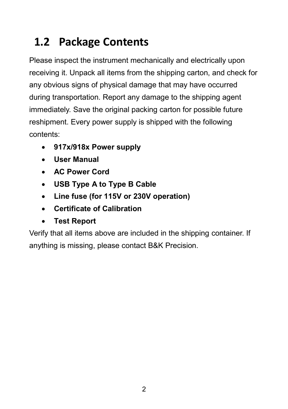 2 package contents, Package contents | B&K Precision 9171-9174 - Manual User Manual | Page 14 / 187