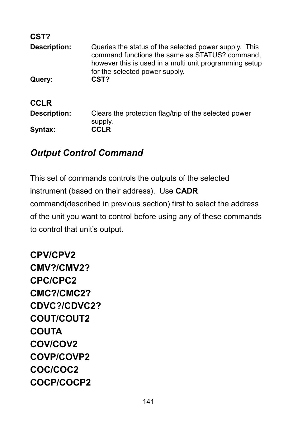 Output control command | B&K Precision 9171-9174 - Manual User Manual | Page 153 / 187