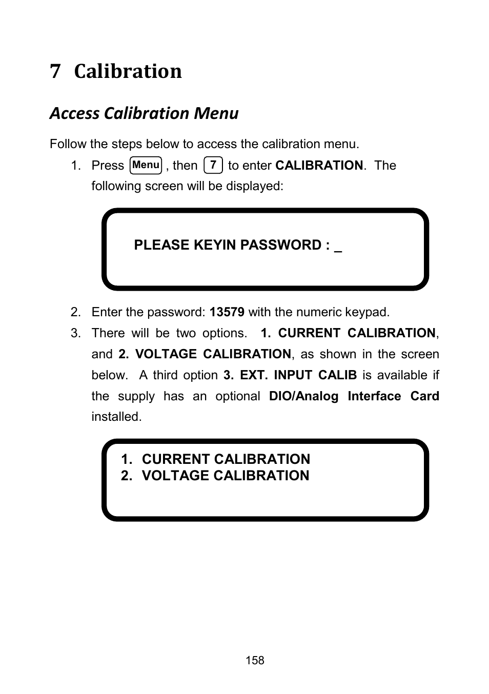 7 calibration, Access calibration menu, Calibration | B&K Precision 9171-9174 - Manual User Manual | Page 170 / 187