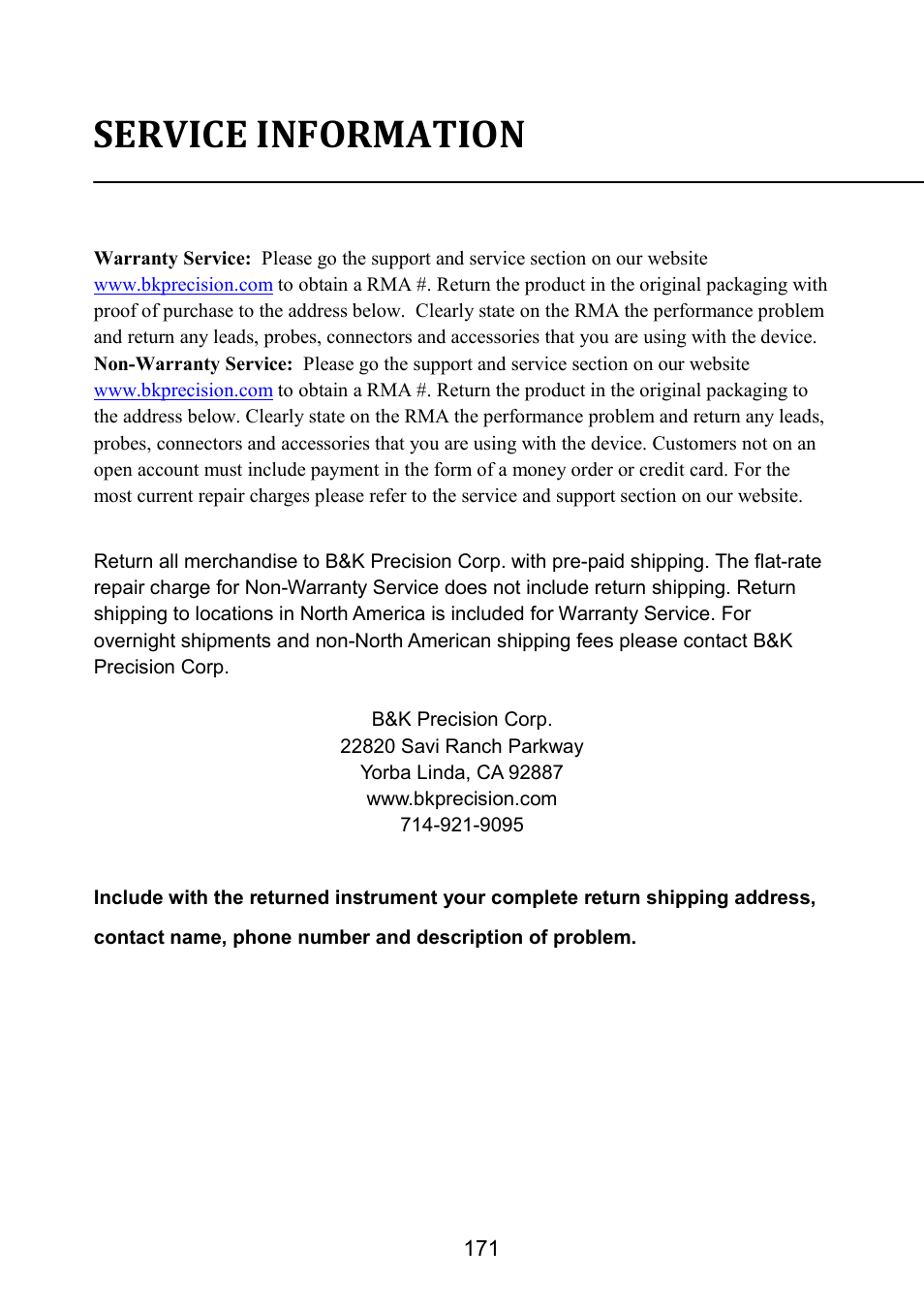 Service information | B&K Precision 9171-9174 - Manual User Manual | Page 183 / 187