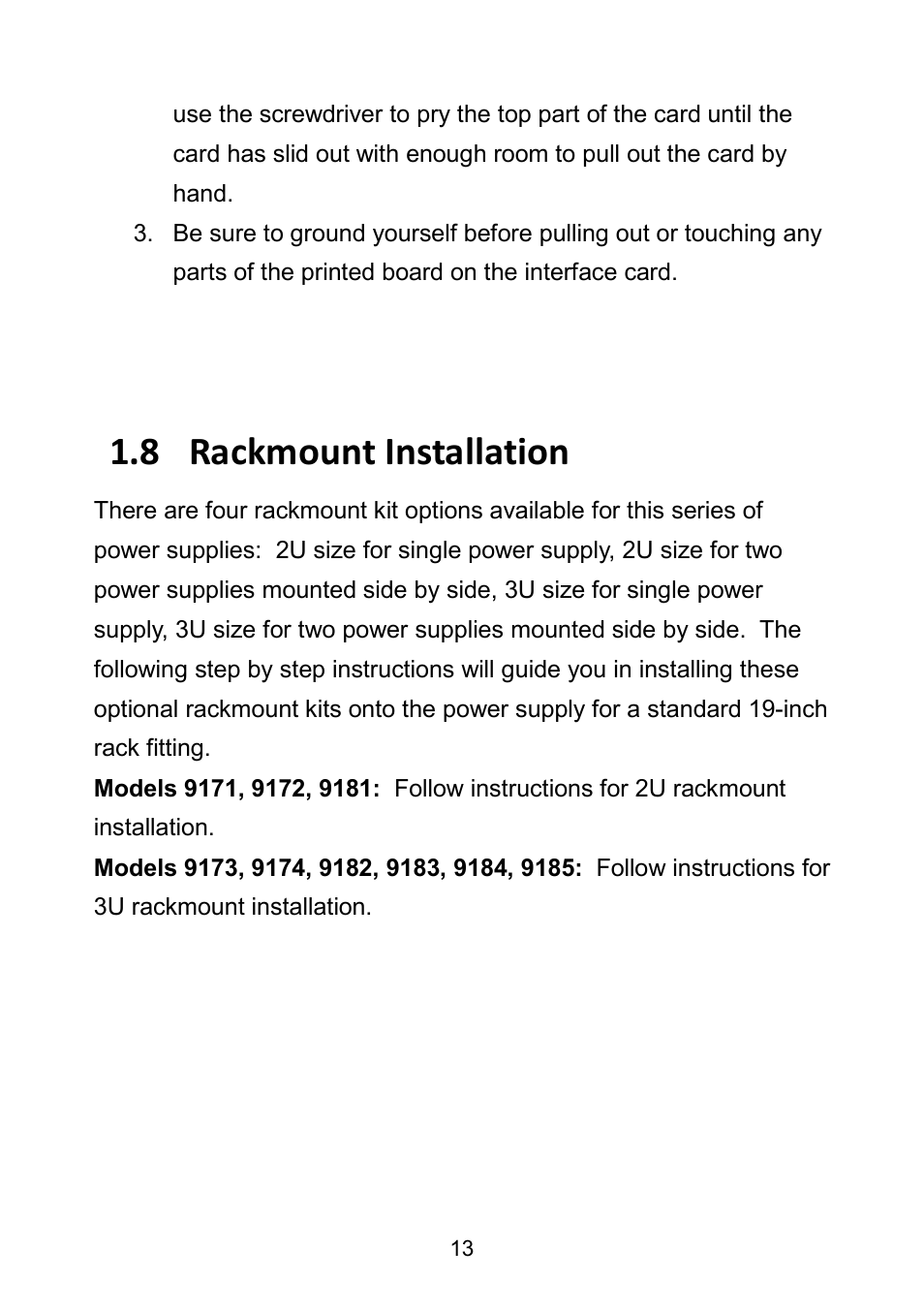 8 rackmount installation, Rackmount installation | B&K Precision 9171-9174 - Manual User Manual | Page 25 / 187