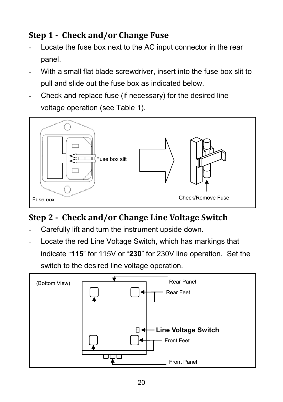 Step 1 - check and/or change fuse, Step 2 - check and/or change line voltage switch | B&K Precision 9171-9174 - Manual User Manual | Page 32 / 187