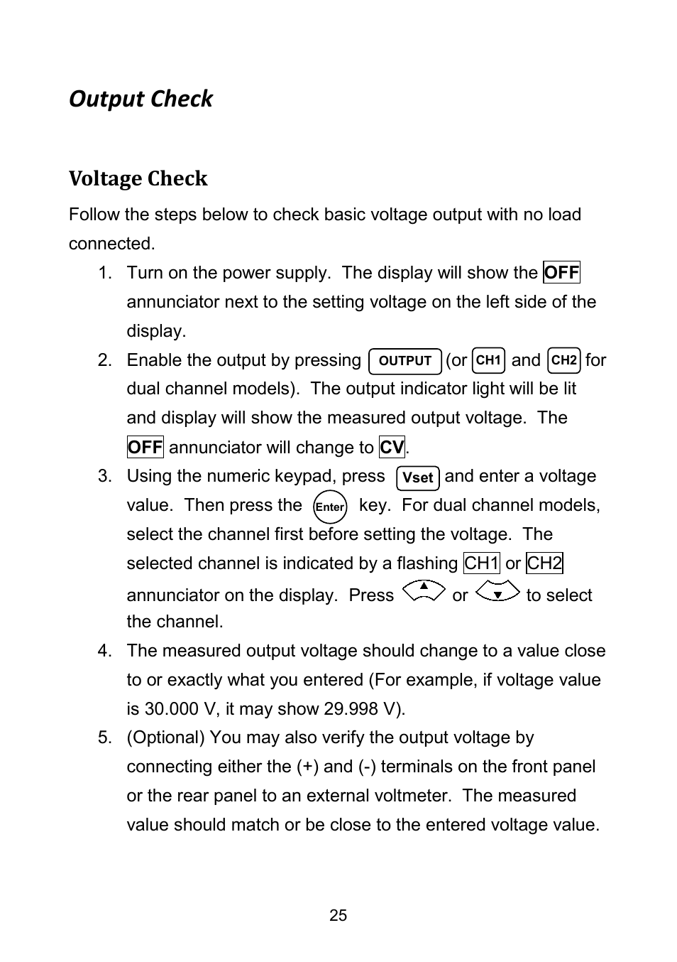 Output check, Voltage check | B&K Precision 9171-9174 - Manual User Manual | Page 37 / 187