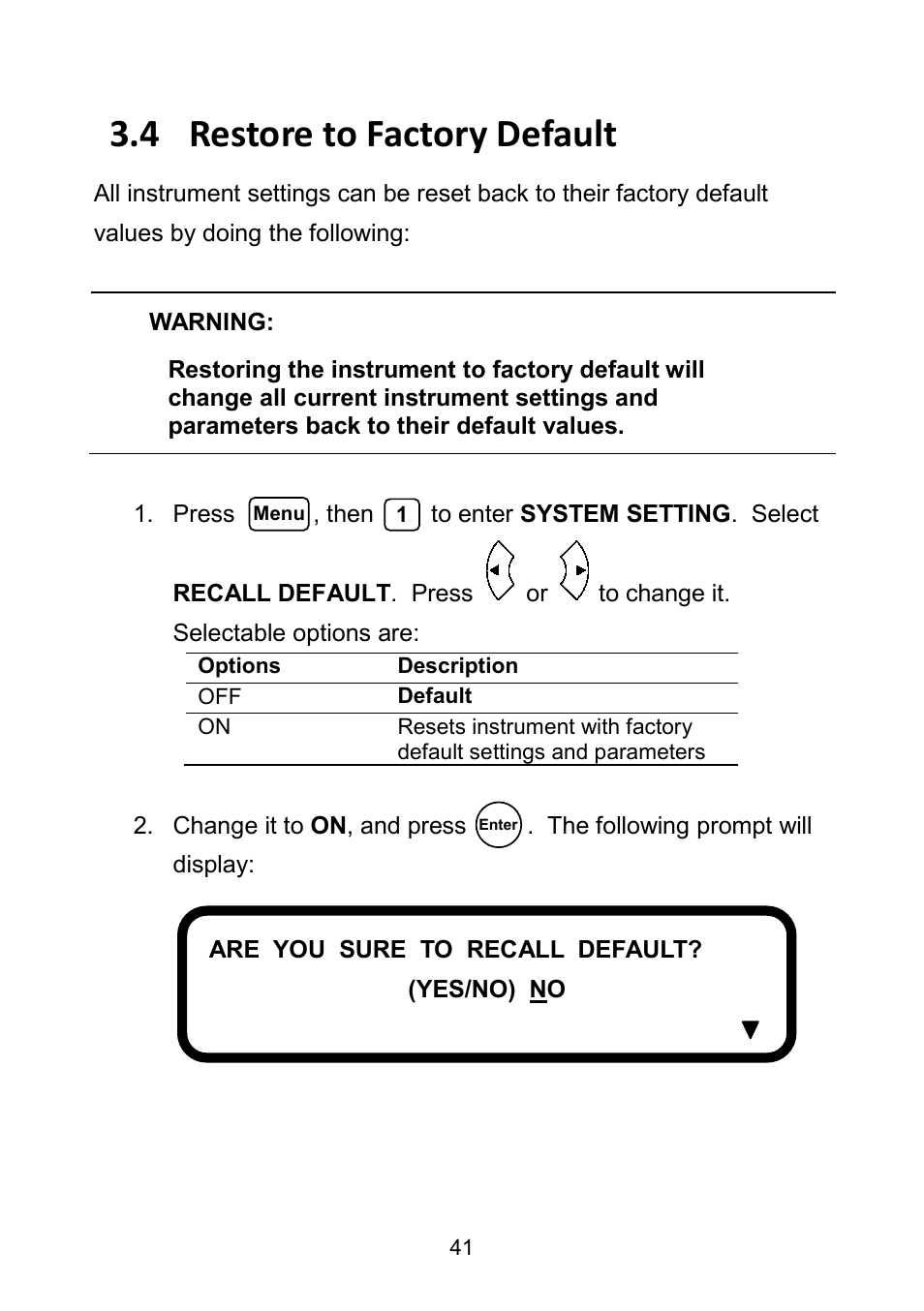 4 restore to factory default, Restore to factory default | B&K Precision 9171-9174 - Manual User Manual | Page 53 / 187