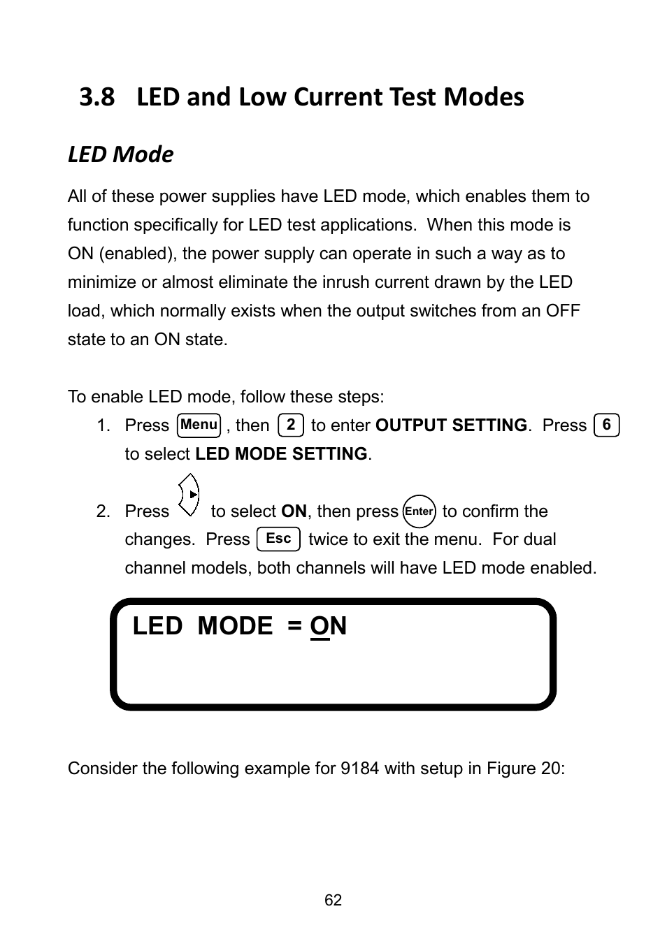 8 led and low current test modes, Led mode, Led and low current test modes | Led mode = on | B&K Precision 9171-9174 - Manual User Manual | Page 74 / 187